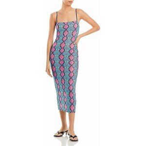NWT AFRM Snake Print Fitted Bodycon Dress Blue Pink Size L